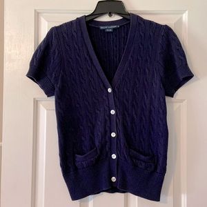 Ralph Lauren Short Sleeve Navy Blue Cable Knit Cardigan
